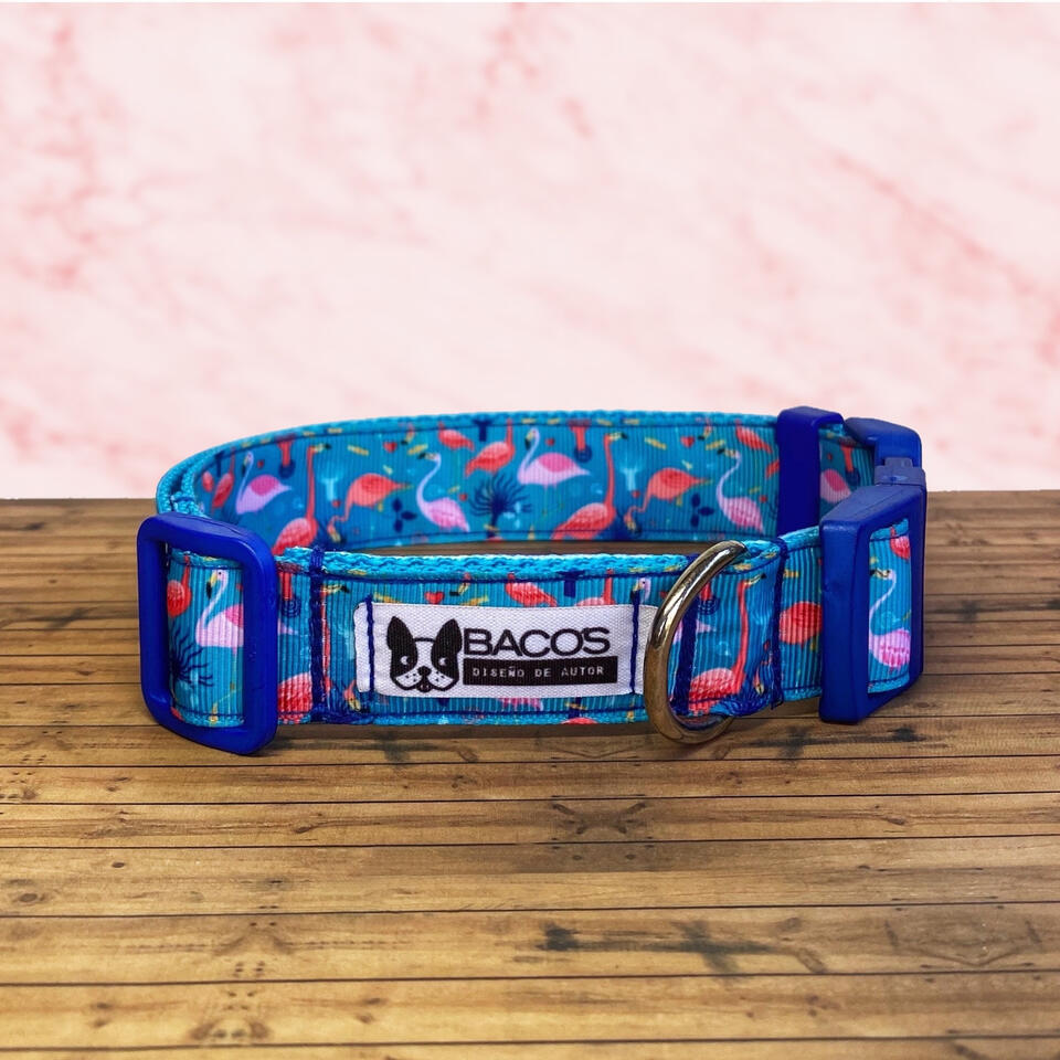 Flamencos Azules. Collar 2,5 cms de ancho.