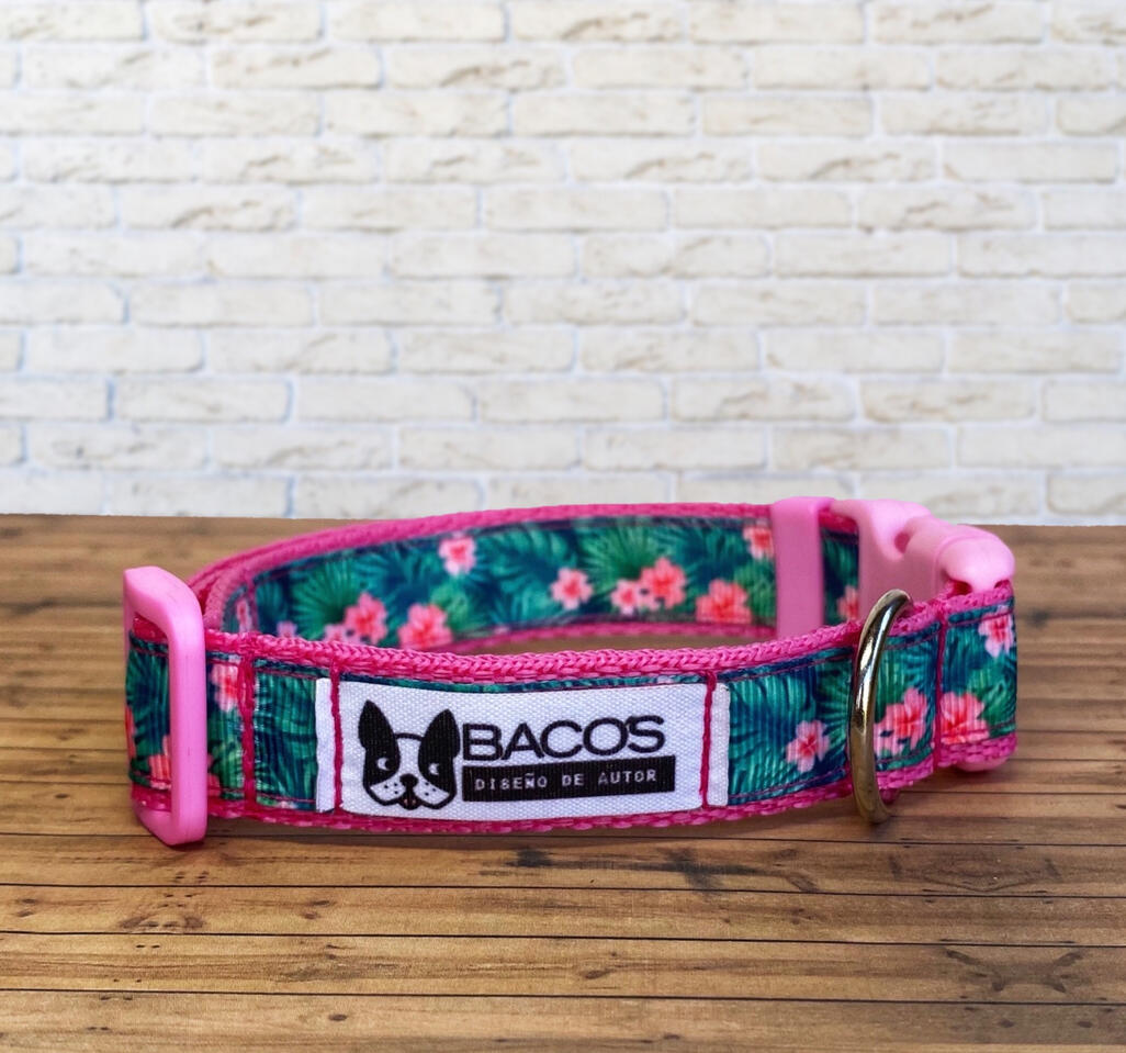 Tropical Rosado. Collar 2 cms de ancho.